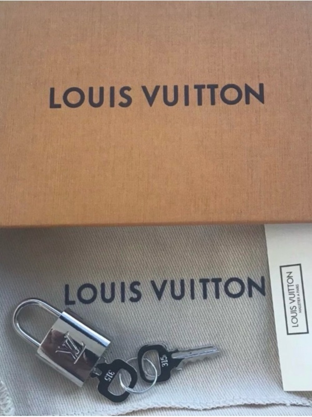 Louis Vuitton PadLock Lock &2 Key Brass Silver Authentic Number 315 New